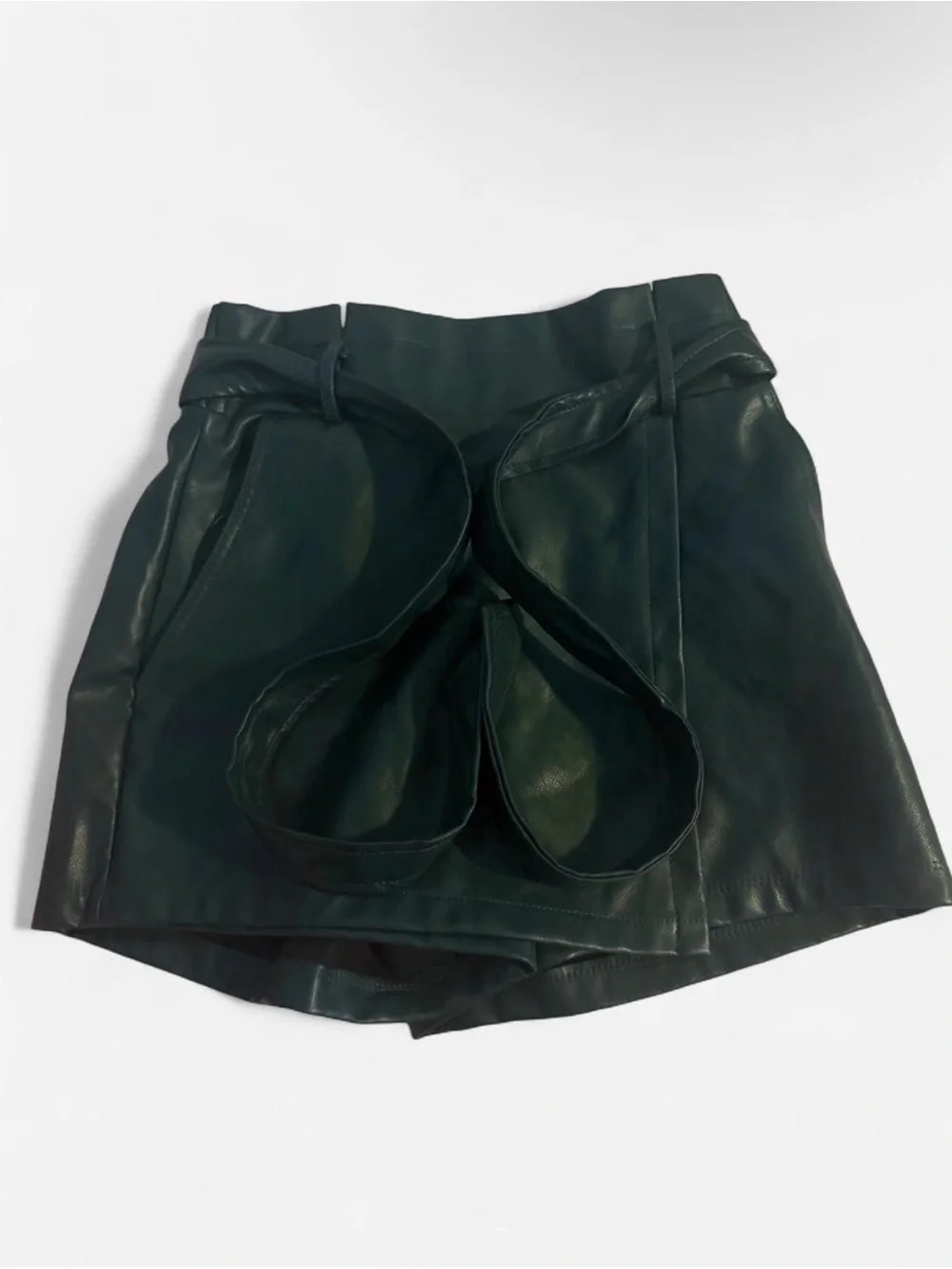 Dark green faux leather skort